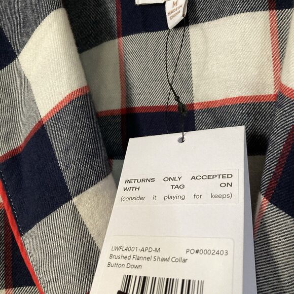 Lunya Pajama Top Buffalo Check Cotton Modal Brushed Flannel Shawl Collar Medium - Picture 5 of 14